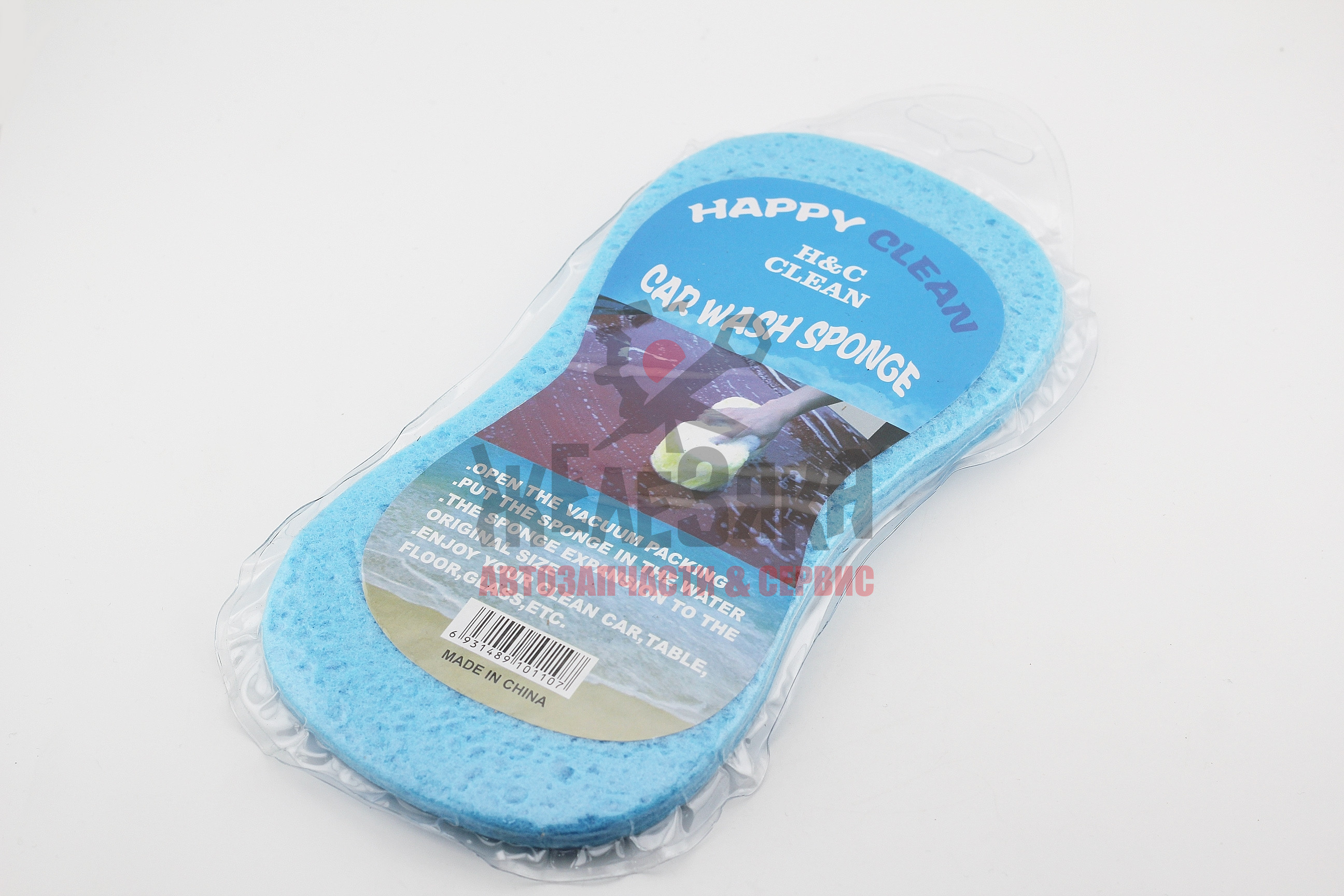Губка для мойки автомобиля, синяя, Восьмёрка, ваккуум.упаковка
