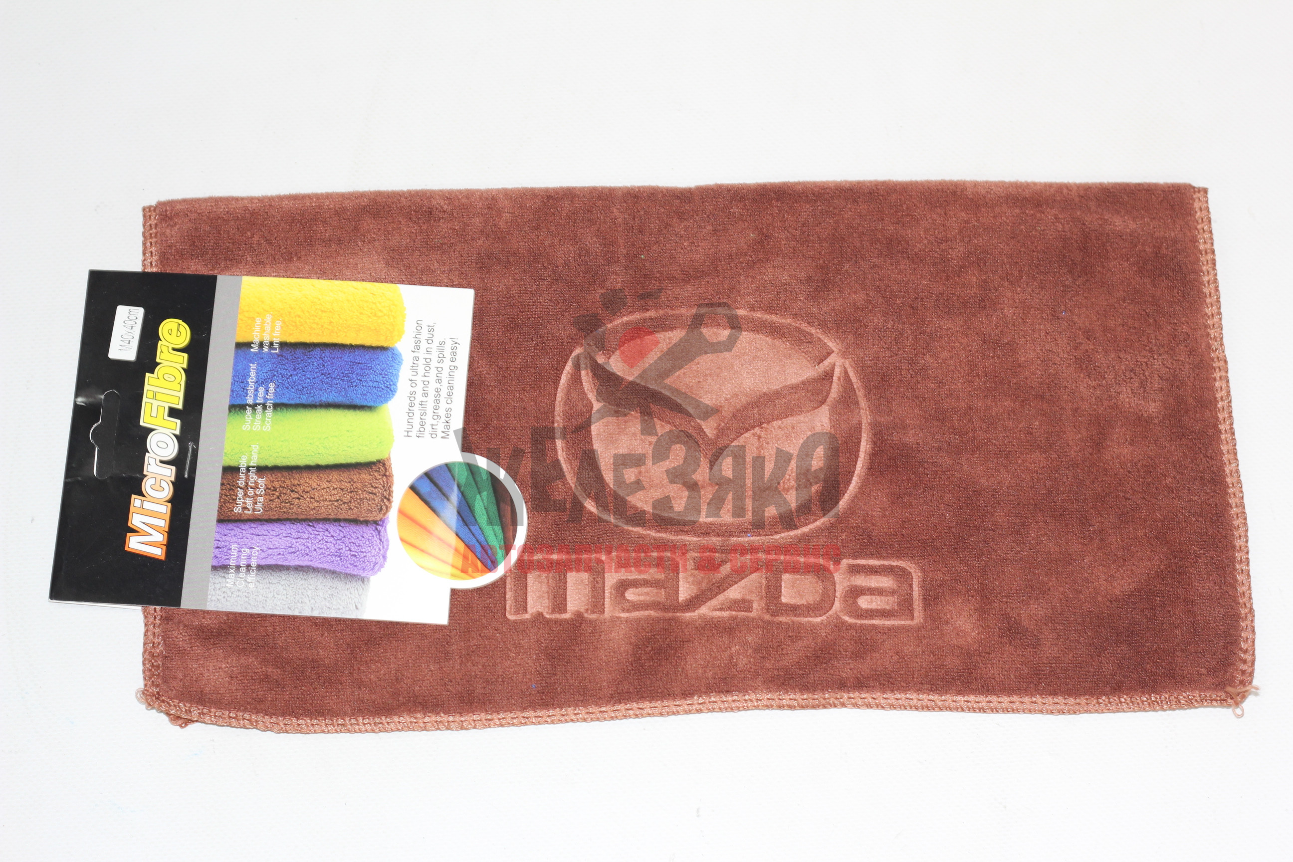 Салфетка-микрофибра универсальная c лого Mazda 400*400 мм.коричневая