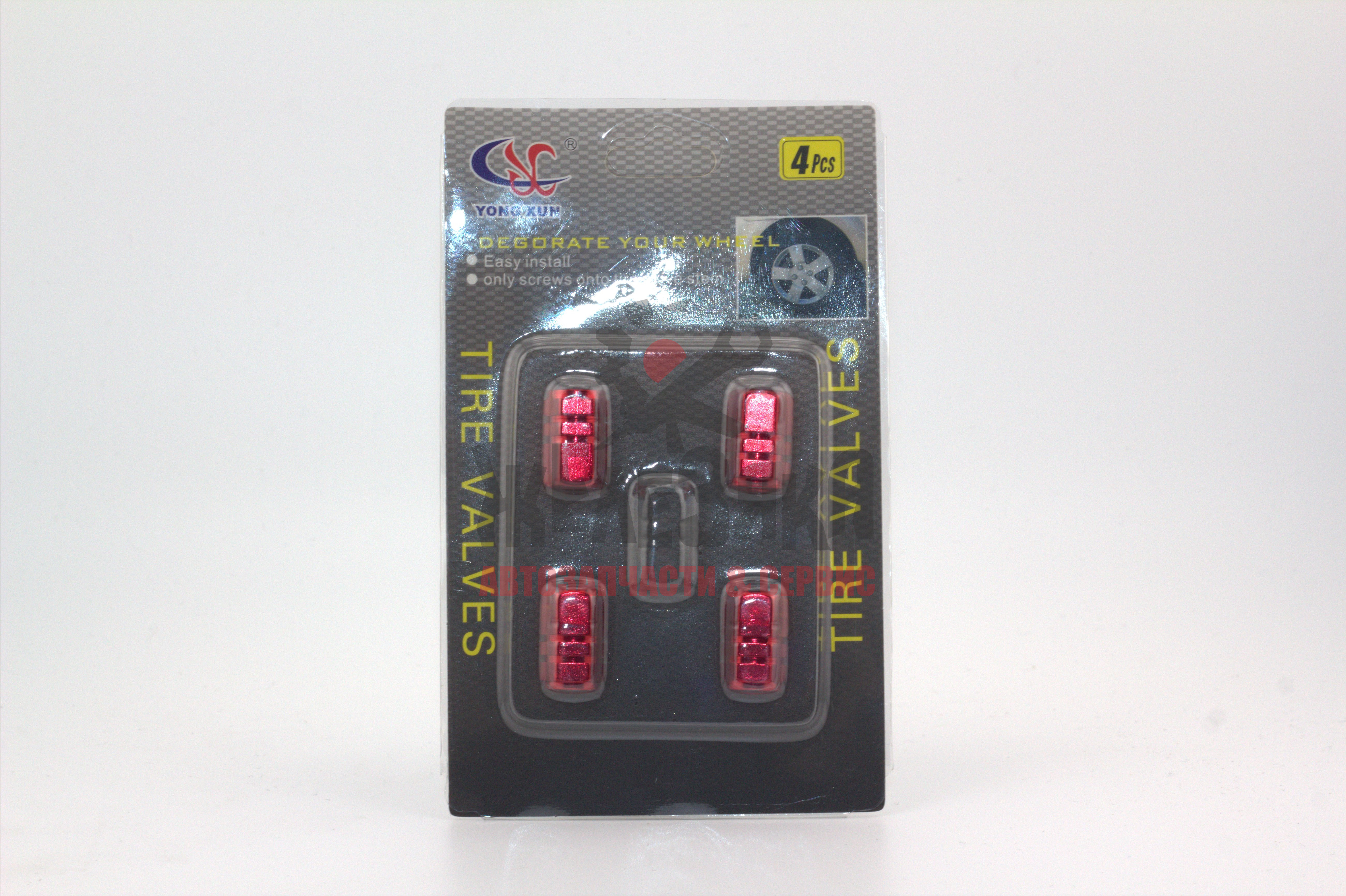 Колпачёк на вентиль шин YONG XUN шестигранный красный/ к-т 4шт.