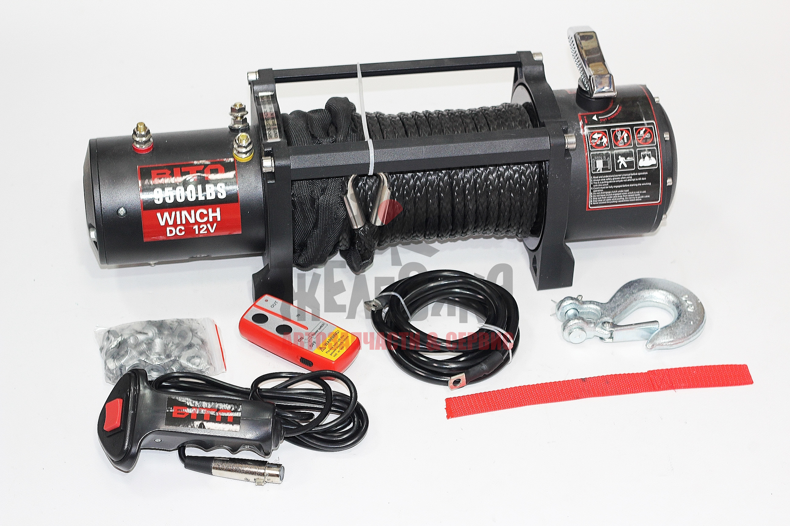 Лебёдка BITA 9500LB (4,3т), 12V, дист. управление проводное+безпроводное, влагозащищённая
