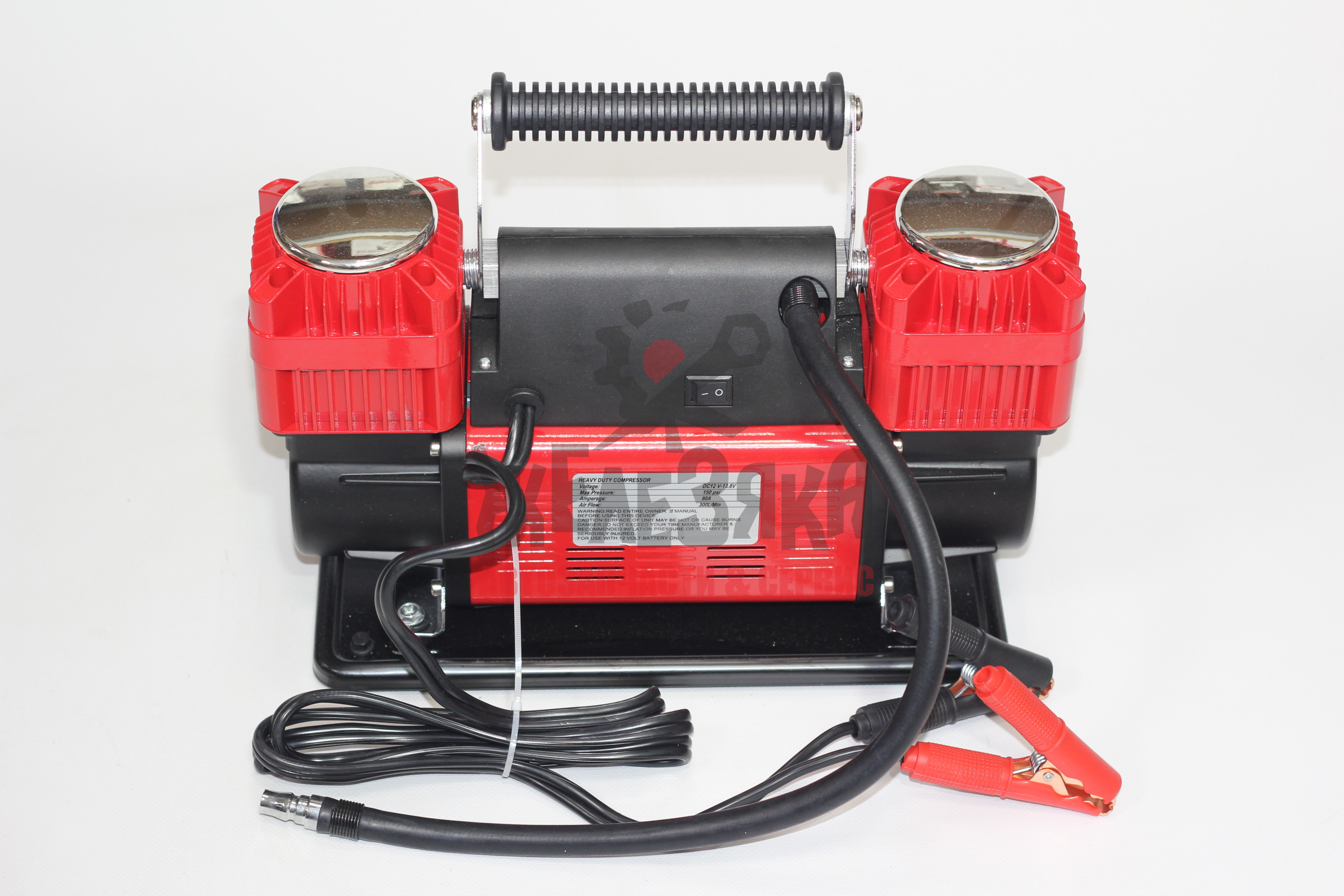 Компрессор автомобильный 2-х поршневой KAWA, 300 л/мин, 12V, 90A, акк.зажимы, сумка